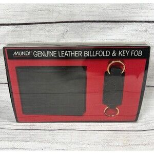 Vintage Mundi Black Leather Billfold Wallet & Key Fob Ring Bifold New NOS